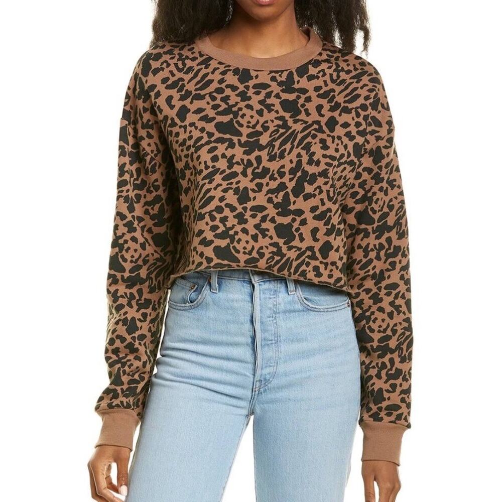 Socialite Brown & Black Animal Print Cropped Crewneck Sweatshirt